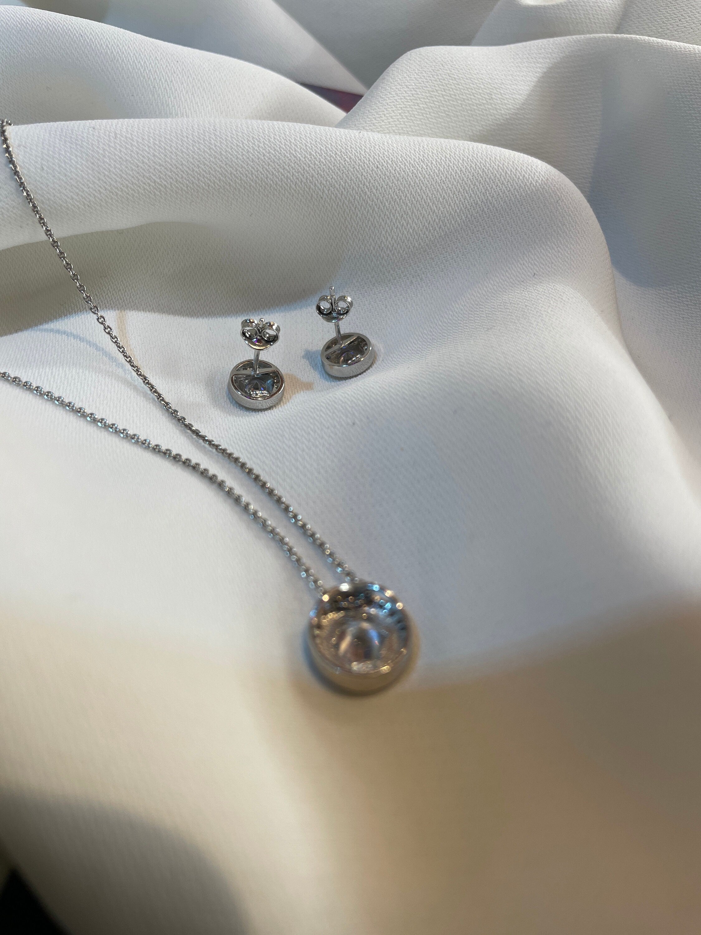 Sterling Silver CZ Pendant Necklace & Stud Earrings Set