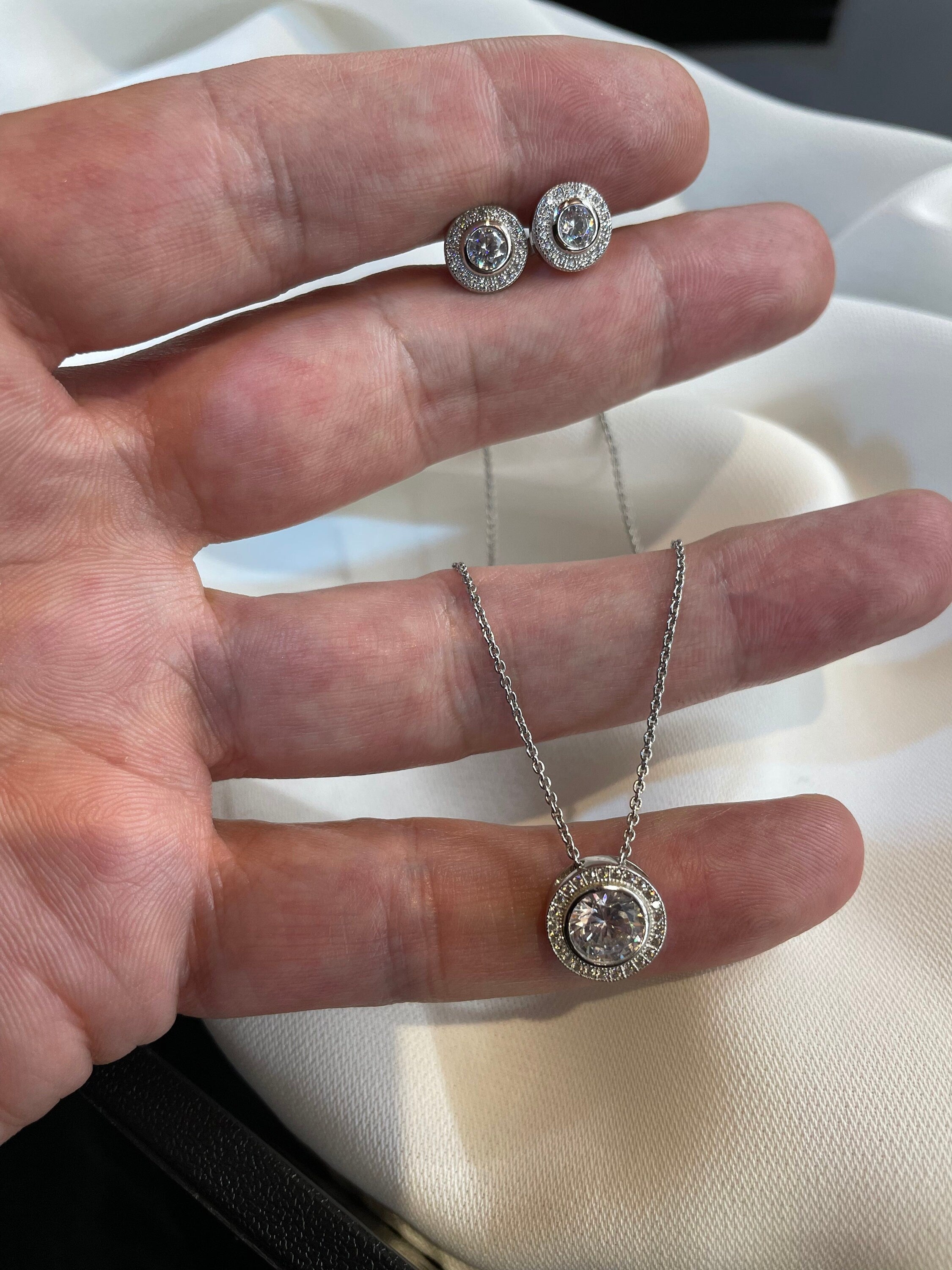 Sterling Silver CZ Pendant Necklace & Stud Earrings Set