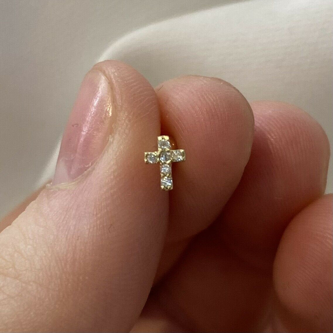 9ct Gold Cross CZ Helix Stud Earring: Body Piercing Jewelry