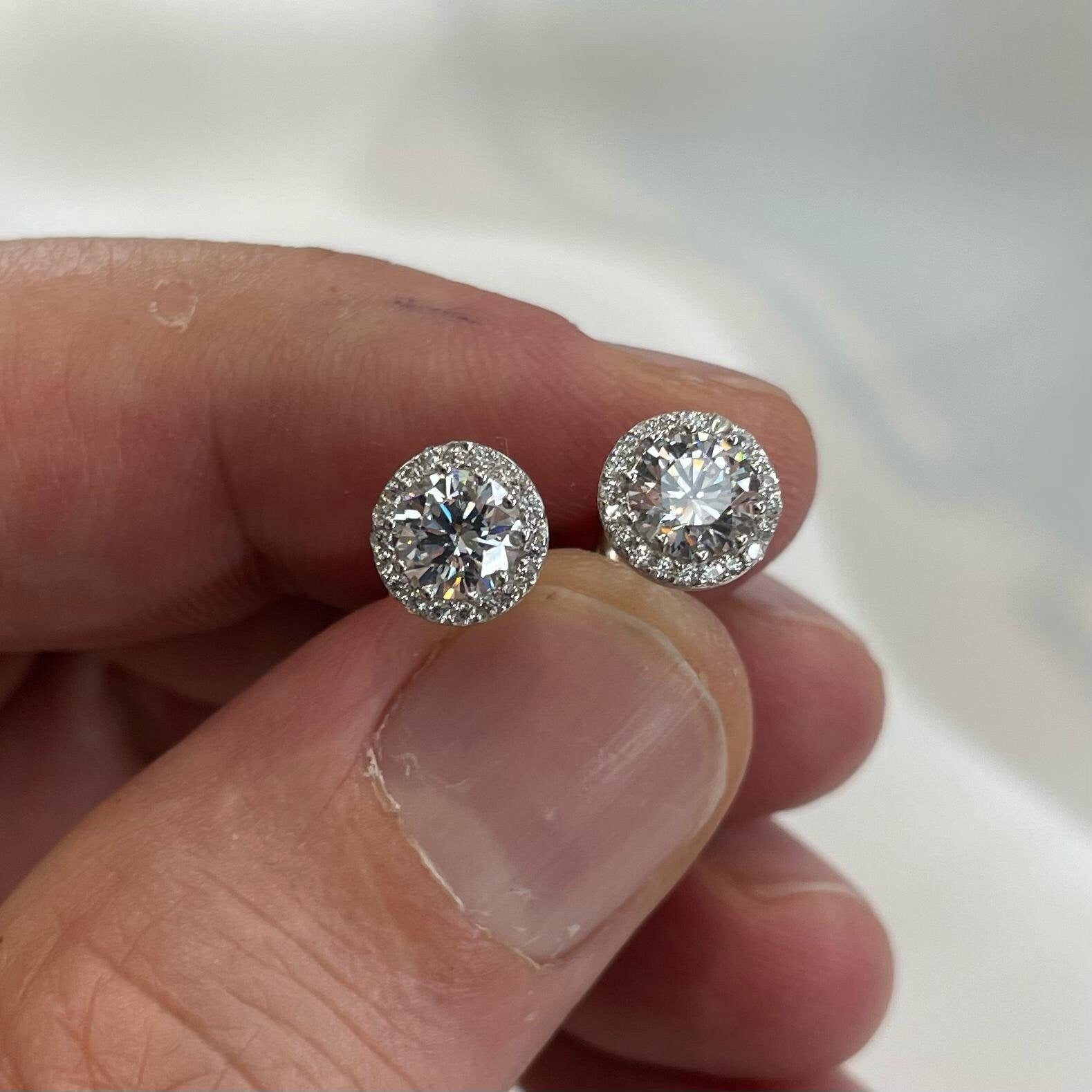CZ Simulated Diamond Stud Earrings - 925 Sterling Silver Halo, Gift Boxed
