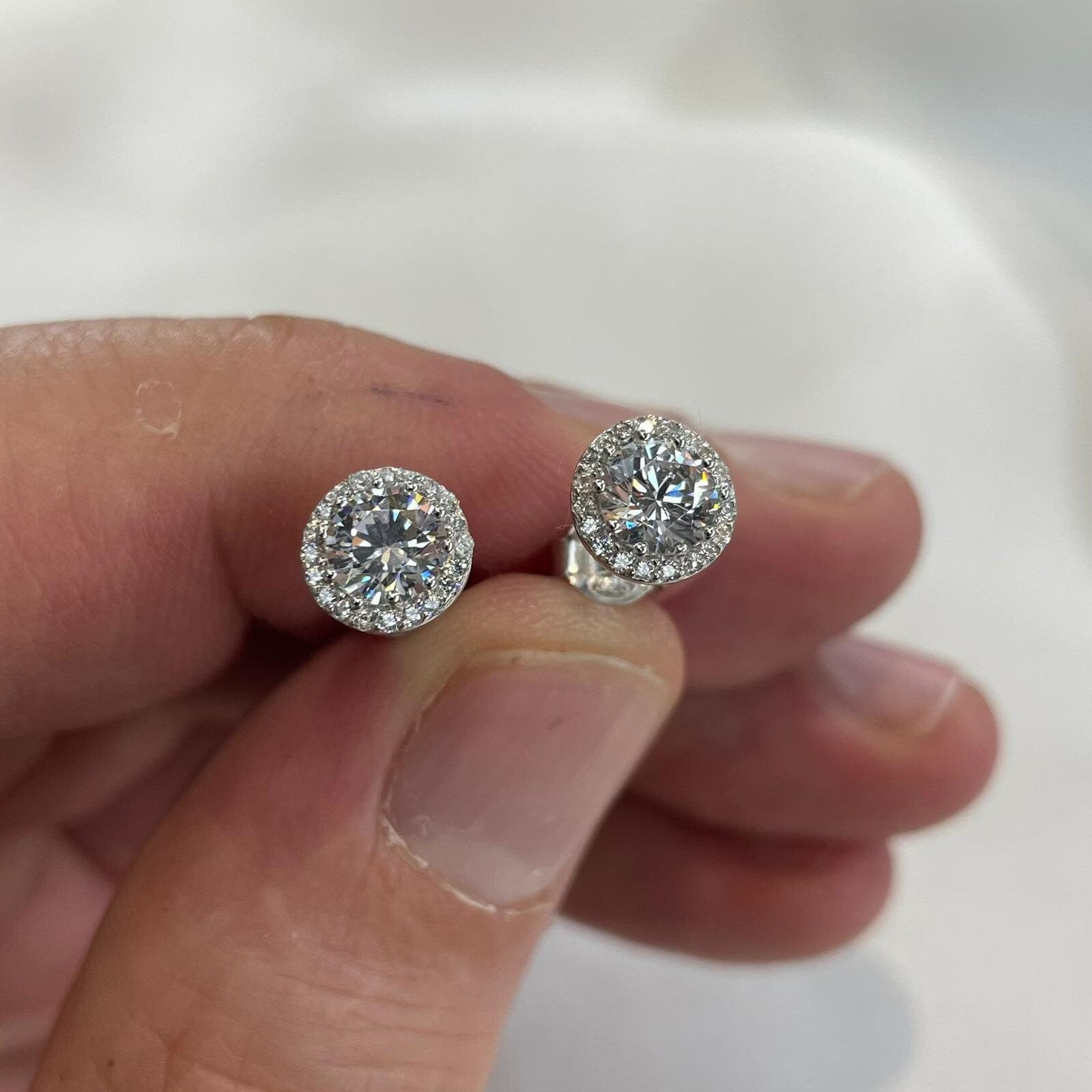 CZ Simulated Diamond Stud Earrings - 925 Sterling Silver Halo, Gift Boxed