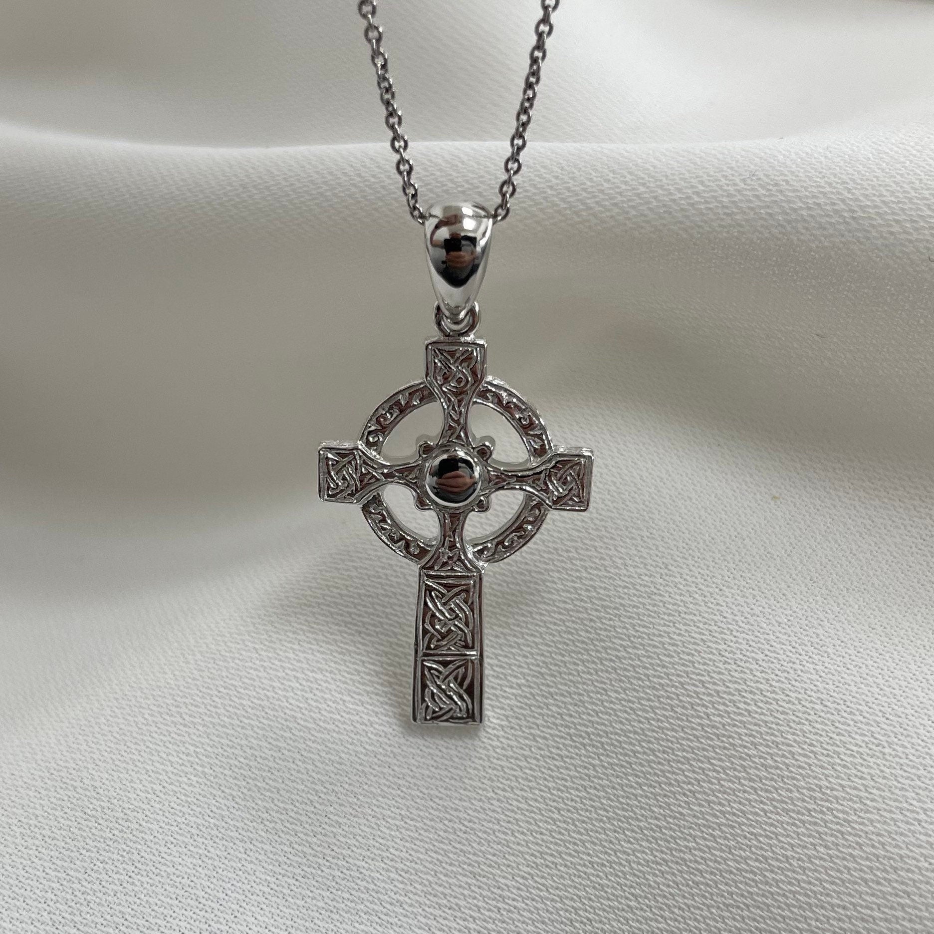 Sterling Silver Celtic Cross Pendant 1.20 Grams with Silver Faceted Belcher Chain - Gift Boxed