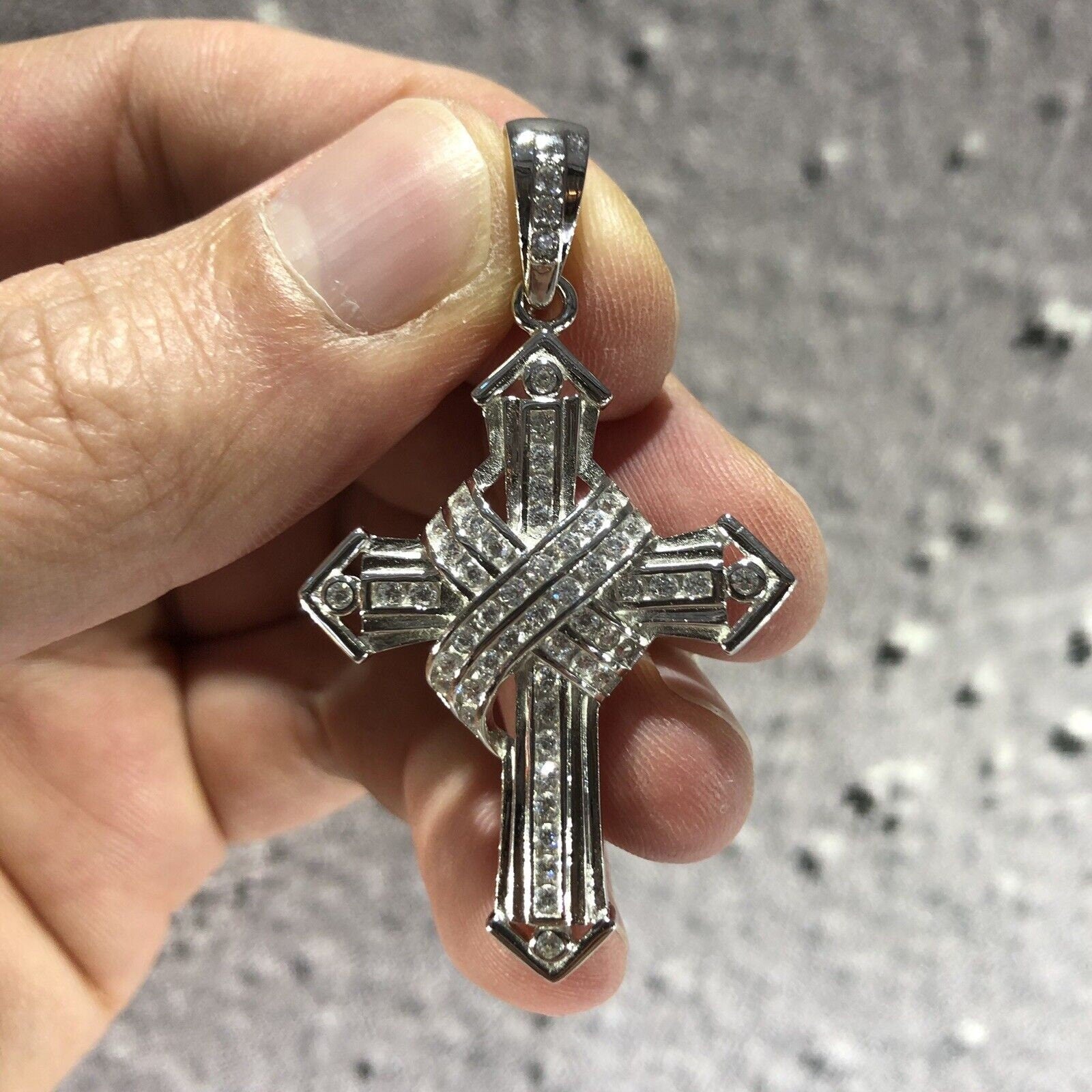 Sterling Silver CZ Cross Pendant - Holy Knot Design (57mm)