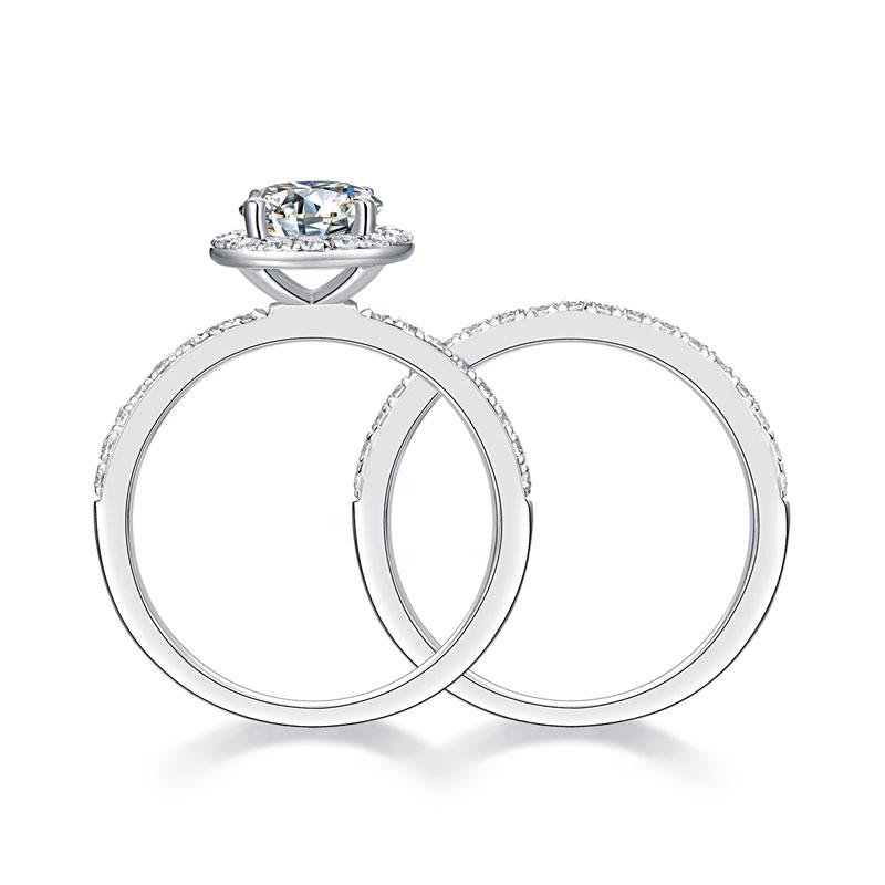 1 Carat Moissanite Diamond Halo Ring Set 925 Sterling Silver Engagement Ring