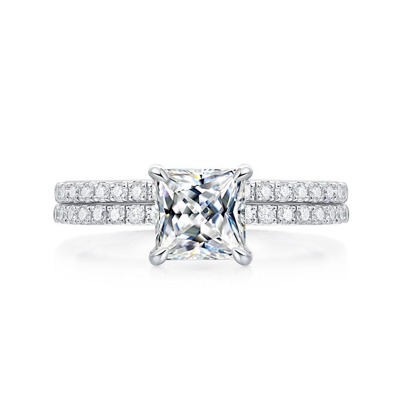 Princess Cut 1 Carat Moissanite Diamond Ring Set 925 Sterling Silver Wedding Ring