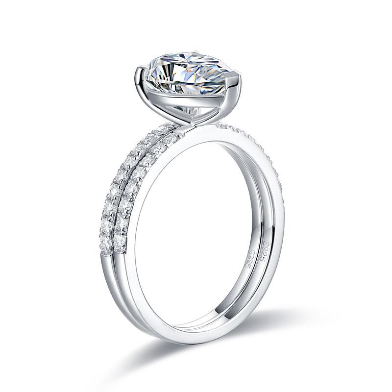 2 Carat Pear Cut Moissanite Diamond Ring Set (1 pcs / 2 pcs) 925 Sterling Silver