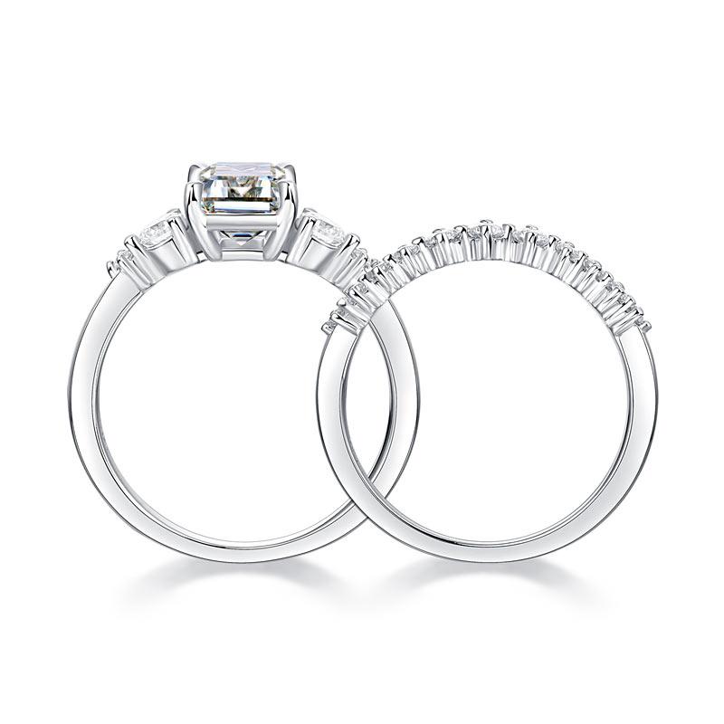 2 Carat Emerald Cut Moissanite Diamond Ring Set ( 2 pcs) 925 Sterling Silver