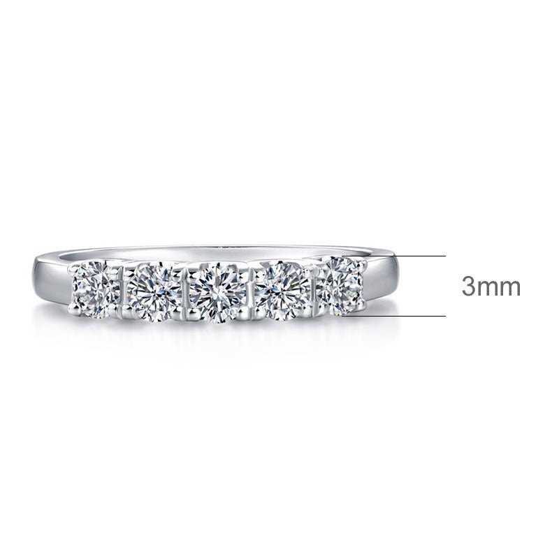 Five Stone Moissanite Diamond Wedding Band 925 Sterling Silver Ring