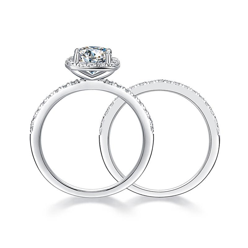 Cushion Cut 1 Carat Moissanite Diamond Ring Set 925 Sterling Silver Engagement Ring