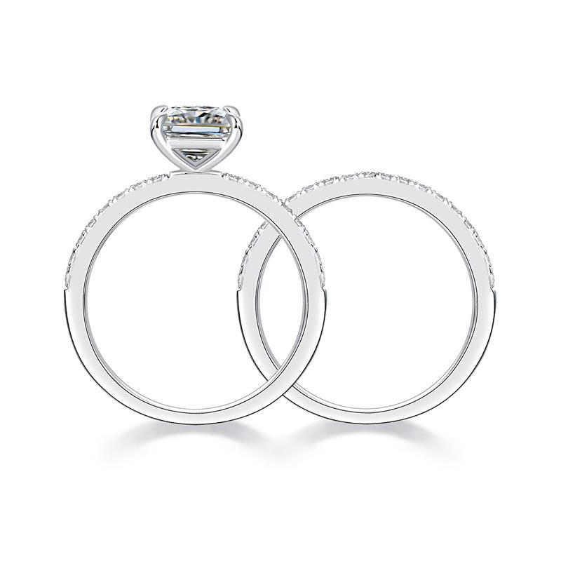 Princess Cut 1 Carat Moissanite Diamond Ring Set 925 Sterling Silver Wedding Ring