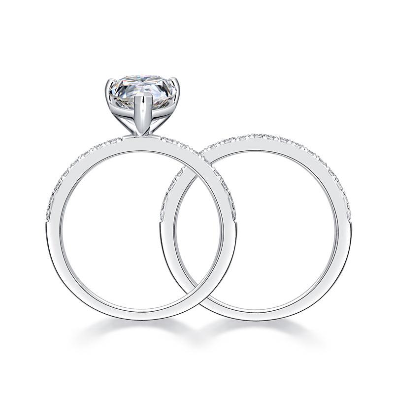 2 Carat Pear Cut Moissanite Diamond Ring Set (1 pcs / 2 pcs) 925 Sterling Silver