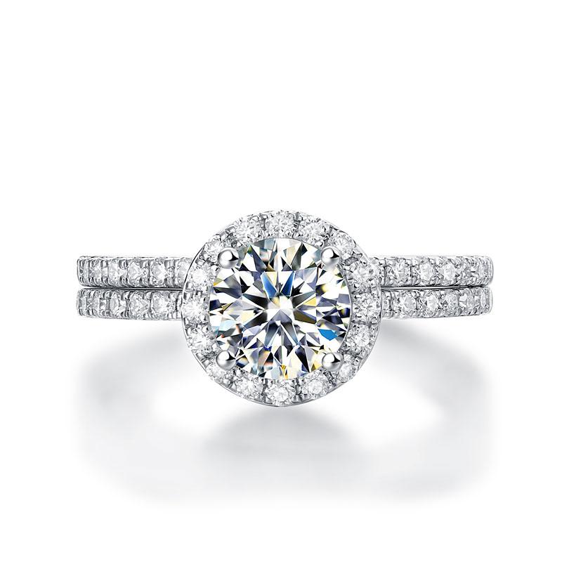 1 Carat Moissanite Diamond Halo Ring Set 925 Sterling Silver Engagement Ring