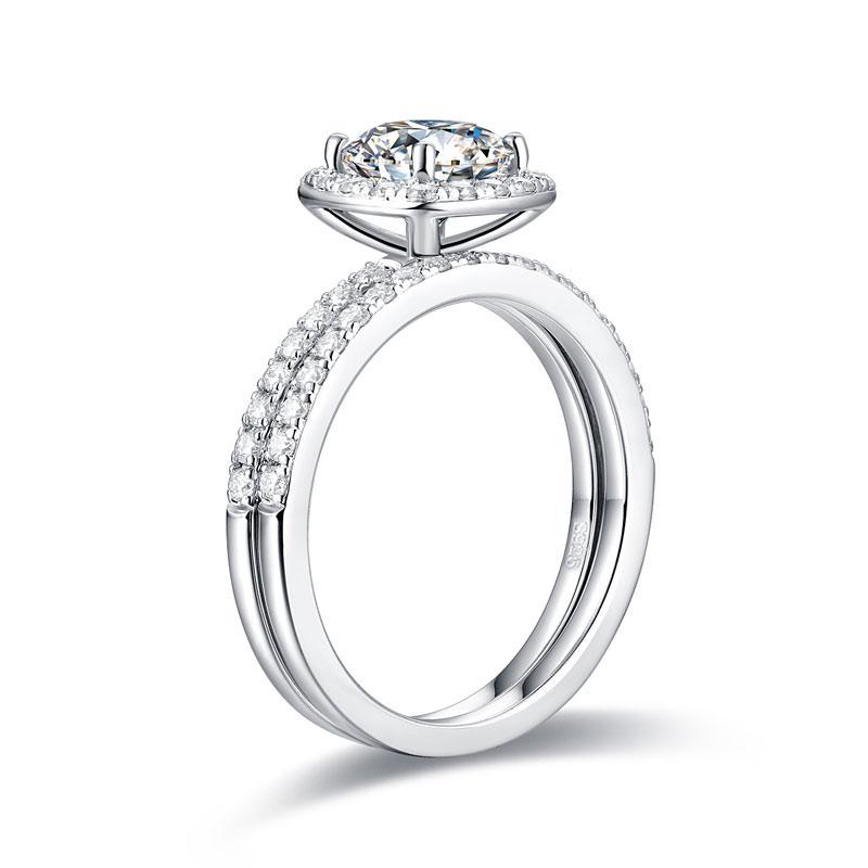 Cushion Cut 1 Carat Moissanite Diamond Ring Set 925 Sterling Silver Engagement Ring