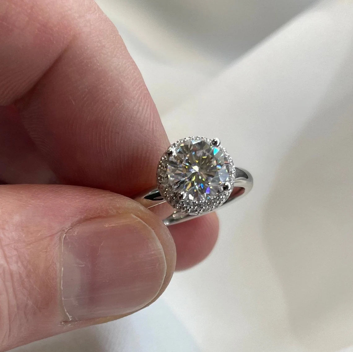 1.5 Carat Moissanite Diamond Ring Halo 925 Sterling Silver Wedding Engagement Ring