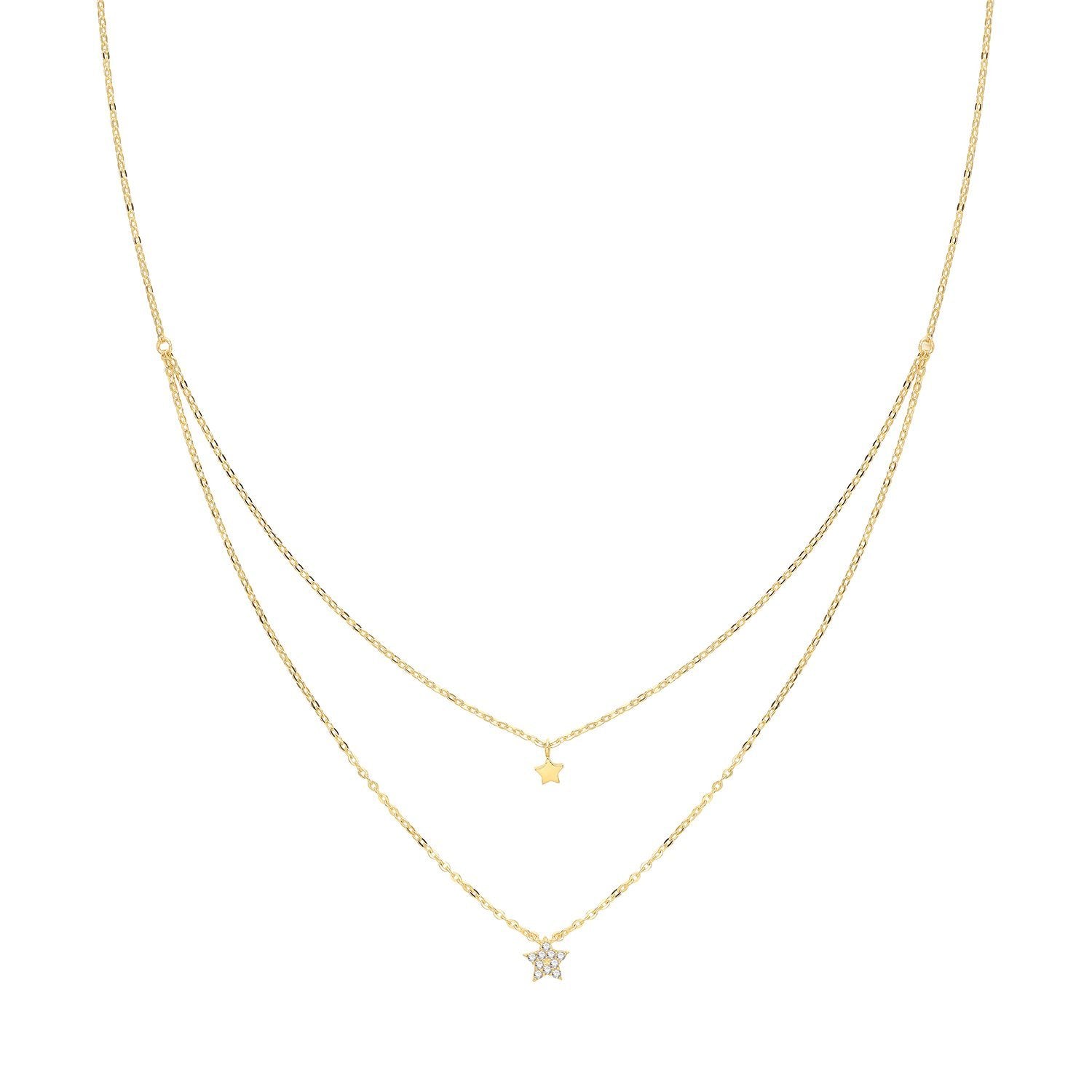 Genuine 9ct Yellow Gold Star Double Chain Necklet